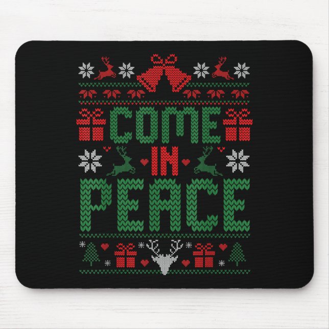 I Come In Peace Couple Matching Ugly Christmas Swe Mouse Pad (Front)