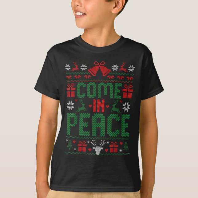 I Come In Peace Couple Matching Ugly Christmas Swe T-Shirt (Front)