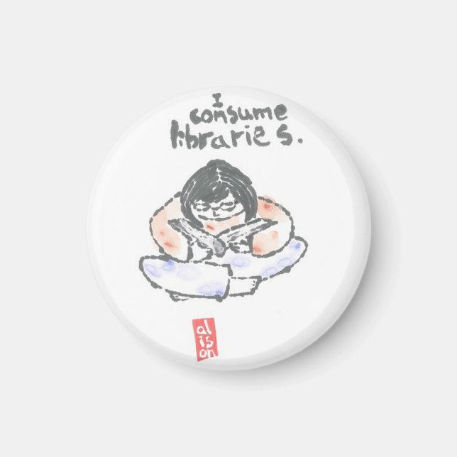 "I consume libraries" magnet (Front)