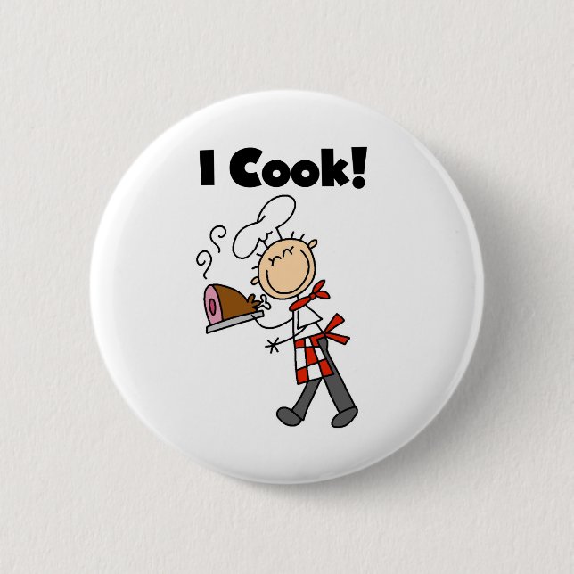 I Cook - Male Chef Pinback Button (Front)