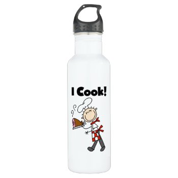 I Cook - Male Chef Water Bottle by stick_figures at Zazzle