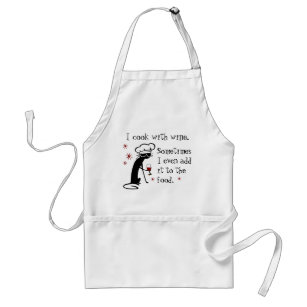 I Cook With Wine Funny Quote with Cat Adult Apron
