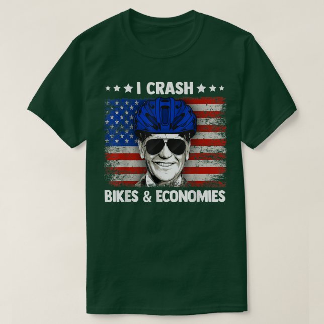 I Crash Bikes And Economies Funny Bicycle Accident T-Shirt (Design Front)