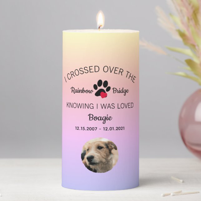 I Crossed Over The Rainbow Bridge Pet Memorial Pillar Candle (In Situ)