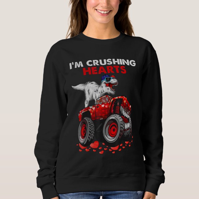 I Crush Hearts Dino Monster Truck Toddler Boy Vale Sweatshirt (Front)
