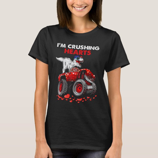 I Crush Hearts Dino Monster Truck Toddler Boy Vale T-Shirt (Front)
