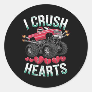 I Crush Hearts Monster Truck Funny Valentines Day  Classic Round Sticker