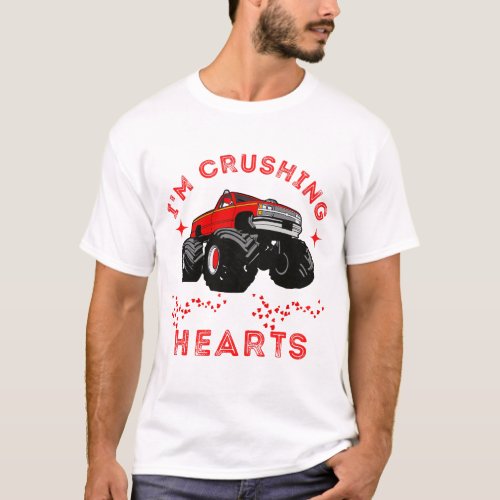 I Crush Hearts Monster Truck girl Boys Valentines  T_Shirt