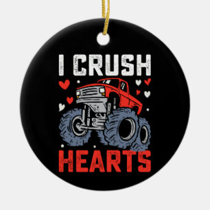 I Crush Hearts Monster Truck Valentine's Day Ceramic Ornament