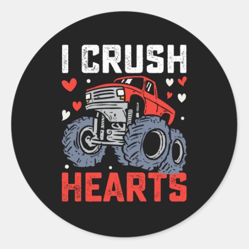 I Crush Hearts Monster Truck Valentines Day Classic Round Sticker