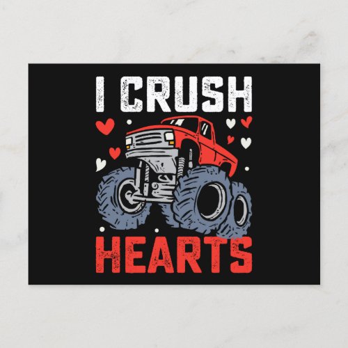 I Crush Hearts Monster Truck Valentines Day Postcard