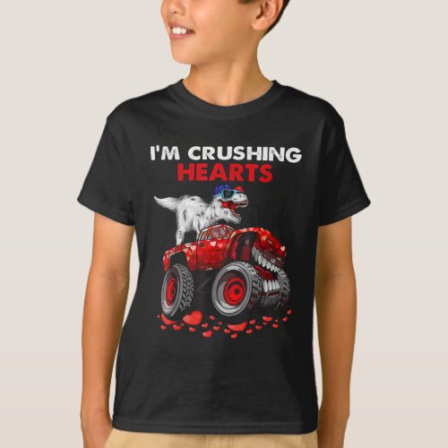 I Crush Hearts Trex Dino Monster Truck Valentines  T_Shirt
