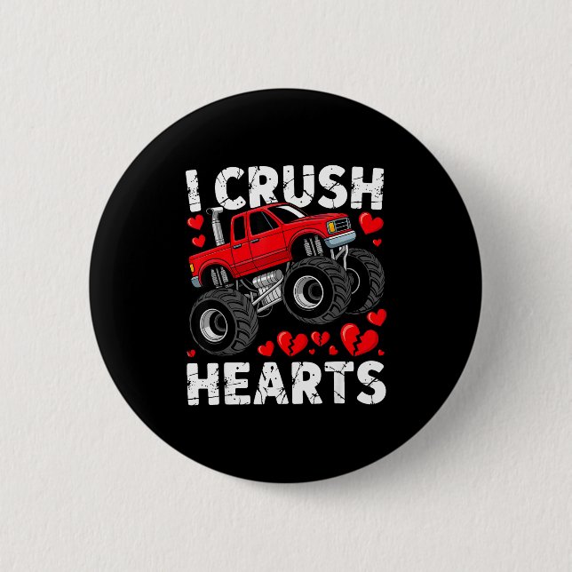 I Crush Hearts Valentine Monster Truck Boys Toddle Button (Front)