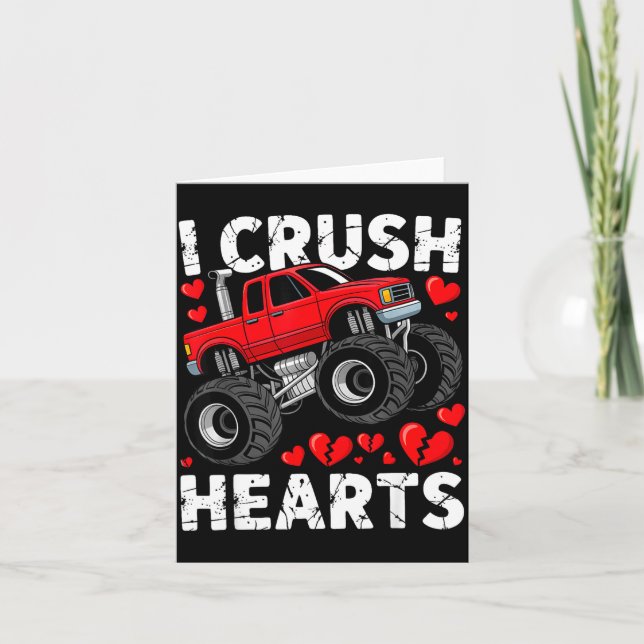 I Crush Hearts Valentine Monster Truck Boys Toddle Card (Front)