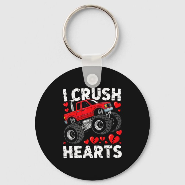 I Crush Hearts Valentine Monster Truck Boys Toddle Keychain (Front)