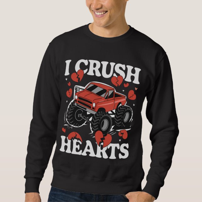 I Crush Hearts Valentine's Day Monster Truck Sweatshirt (Front)