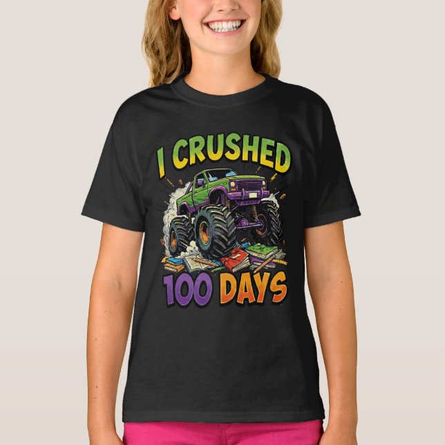 I Crushed 100 Days Monster Truck School Boy 1st T-Shirt (Front)