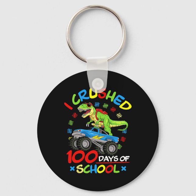 I Crushed 100 Days Of School Boys Monster Truck  Keychain (Front)