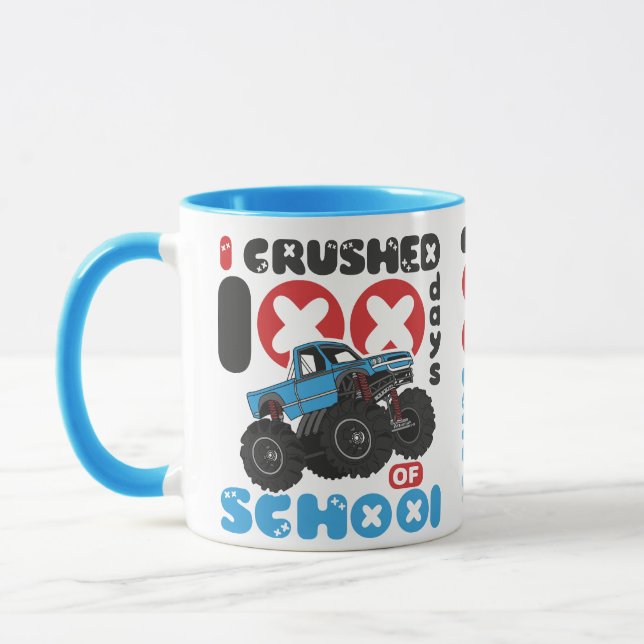 I crushed 100 days of school cute monster truck  mug (Left)
