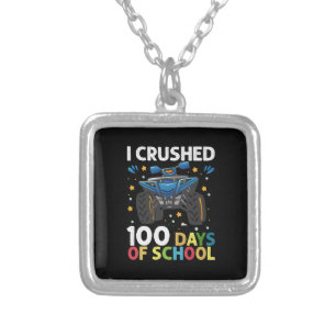 I Crushed 100 Days of School Monster Truck Boys Silver Plated Necklace