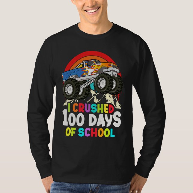 I Crushed 100 Days Of School Monster Truck Kids Bo T-Shirt (Front)