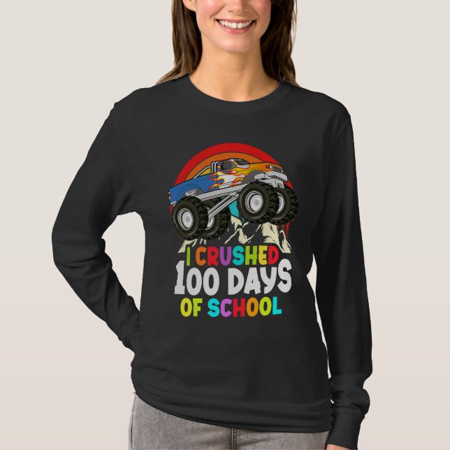 I Crushed 100 Days Of School Monster Truck Kids Bo T-Shirt (Front)