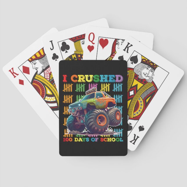 I Crushed 100 Days Of School Monster Truck Poker Cards (Back)