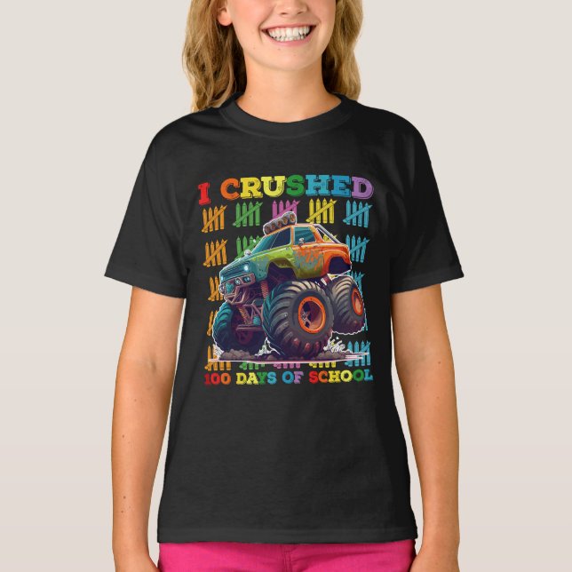 I Crushed 100 Days Of School Monster Truck T-Shirt (Front)