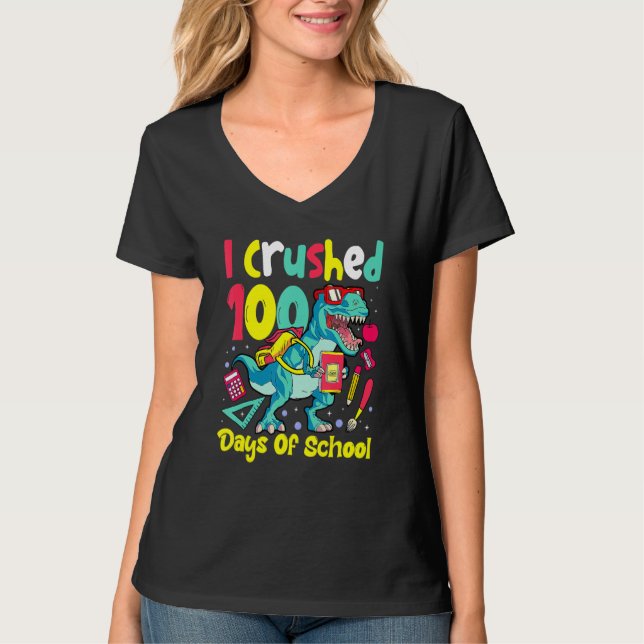 I Crushed 100 Days Of School Tee Dinosaur Kids Boy (Front)