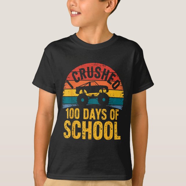 I Crushed 100 Days Of School Truck Lovers Kids Tea T-Shirt (Front)
