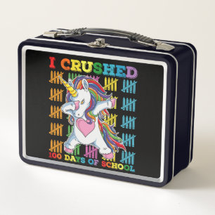 I Crushed 100 Days Of School Unicorn Metal Lunch Box