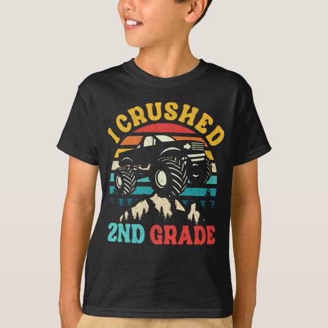 I Crushed 2nd Grade Monster Truck Graduation Cap T-Shirt (Front)