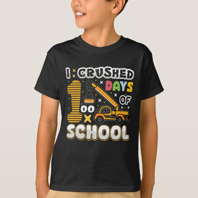 I Crushed Hundred 100 Days of School Yellow Crane T-Shirt (Front)
