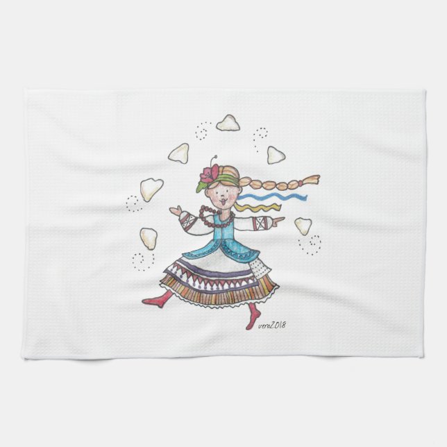 I Dance for Perogies, Pierogies, pyrohy Ukrainian Kitchen Towel (Horizontal)