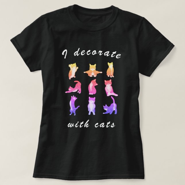 I Decorate with Cats Funny Rainbow Cat Clip Art T-Shirt (Design Front)