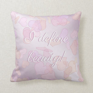 i define beauty. fun heart pinc gradient text. throw pillow