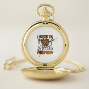 I Deliver The Little Pumpkins Halloween Nurse Shir Pocket Watch