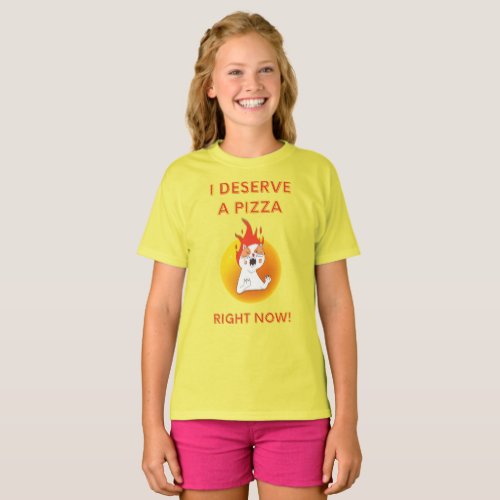 I deserve a pizza right now slogan with angry cat T_Shirt
