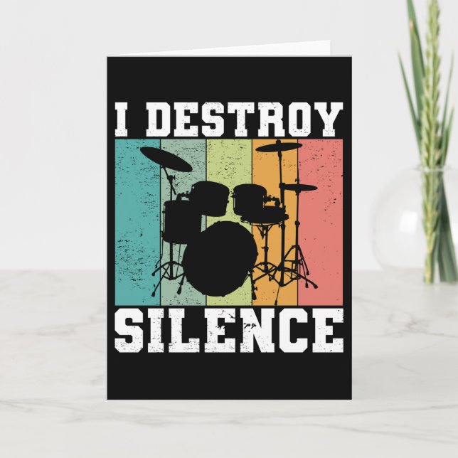 I Destroy Silence Distressed Vintage Drummer Retro Card (Front)