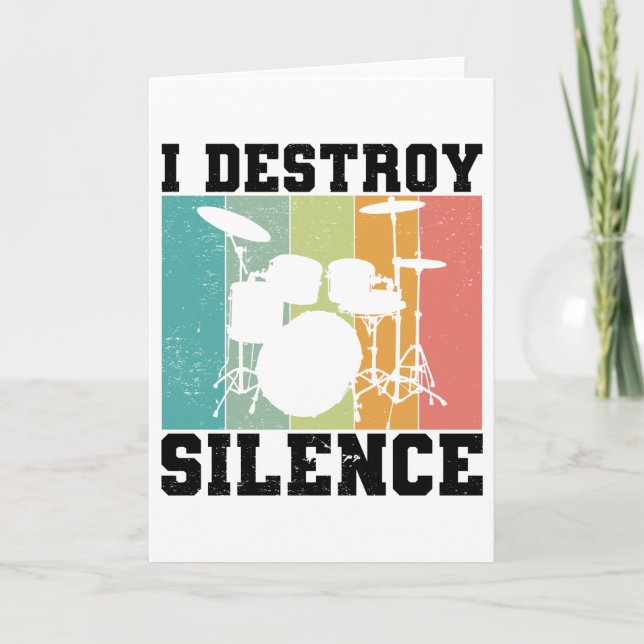 I Destroy Silence Distressed Vintage Drummer Retro Card (Front)
