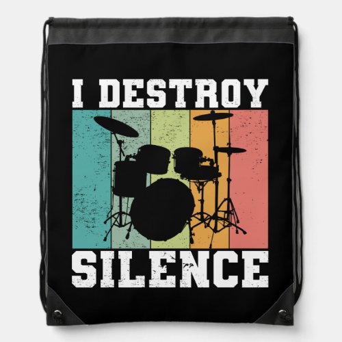 I Destroy Silence Distressed Vintage Drummer Retro Drawstring Bag