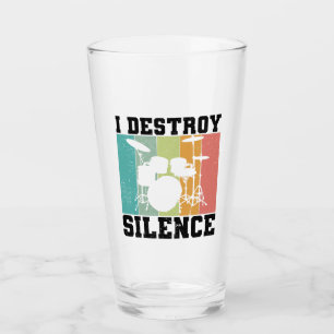 I Destroy Silence Distressed Vintage Drummer Retro Glass