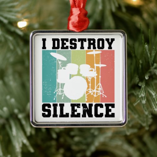 I Destroy Silence Distressed Vintage Drummer Retro Metal Ornament
