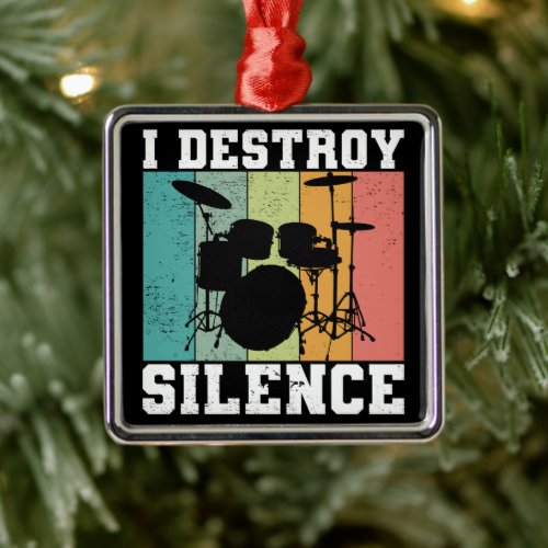 I Destroy Silence Distressed Vintage Drummer Retro Metal Ornament