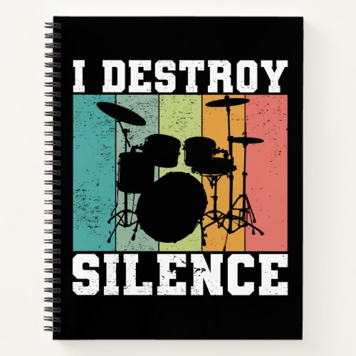 I Destroy Silence Distressed Vintage Drummer Retro Notebook