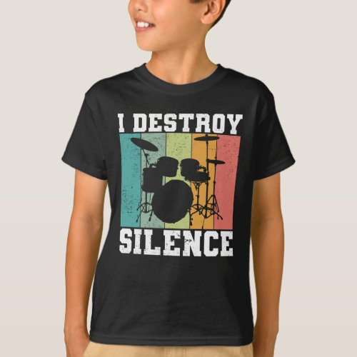 I Destroy Silence Distressed Vintage Drummer Retro T_Shirt