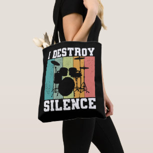 I Destroy Silence Distressed Vintage Drummer Retro Tote Bag