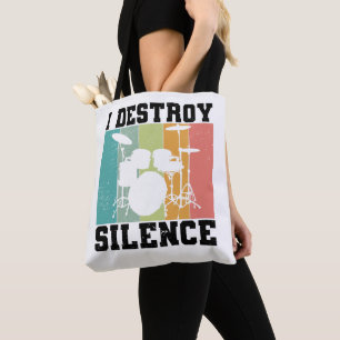 I Destroy Silence Distressed Vintage Drummer Retro Tote Bag