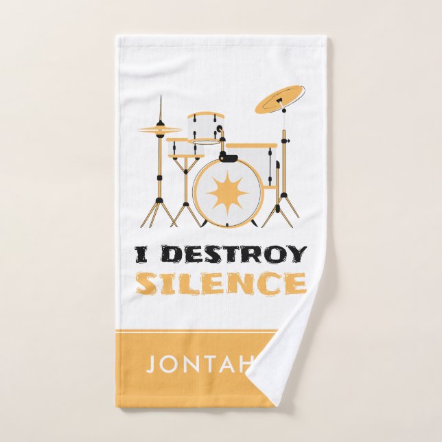 I Destroy Silence Funny Drummer Hand Towel (Hand Towel)