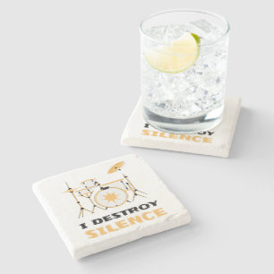 I Destroy Silence Funny Drummer Stone Coaster